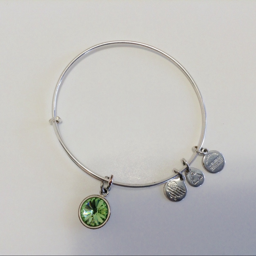 Alex and Ani Green Stone Silver Bracelet Bangle